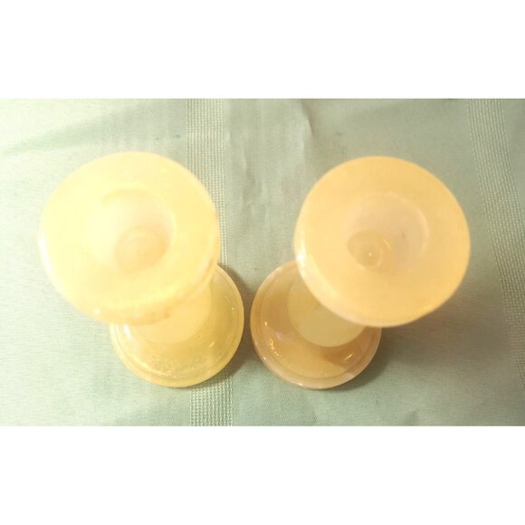 Alabaster Candle Holder Pair ONE DAMAGED Vintage Made in Italy - Picture 5 of 10